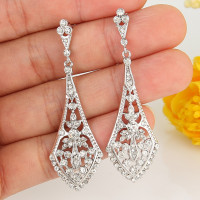 Bella Fashion Rhombus Leaf Bridal Earrings Art Deco Austrian Crystal Rhinestone Dangle Wedding Earrings For Party Jewelry Gift