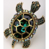 Big turtle stretch ring antique gold silver color W crystal silk scarf jewelry gifts for women girls 