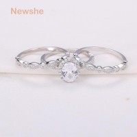 Newshe 1.8 Ct 3 Pcs Wedding Ring Set Solid 925 Sterling Silver Engagement Band Classic Jewelry For Women 