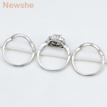 Newshe 2.1Ct 3Pcs Solid 925 Sterling Silver Wedding Ring Sets Engagement Band Gift Jewelry For Women Size 5 6 7 8 9 10