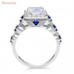 Newshe 2.2 Ct 3 Pcs Solid 925 Sterling Silver Halo Wedding Ring Sets Princess Cut CZ Blue Side Stone Classic Jewelry For Women