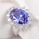 Newshe 6 Carats Created Blue Zoisite-Stone 925 Sterling Silver Wedding Ring Fashion Jewelry Accessories 
